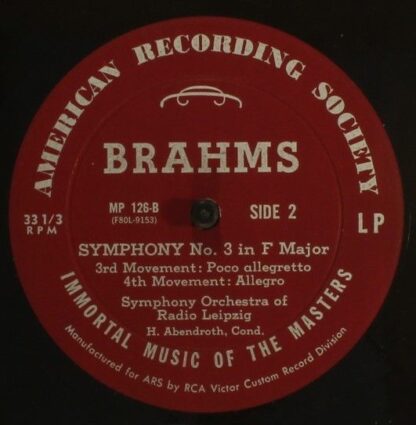 American Recording Society MP 126 - Brahms: Symphonie Nr. 3 In F - Image 3