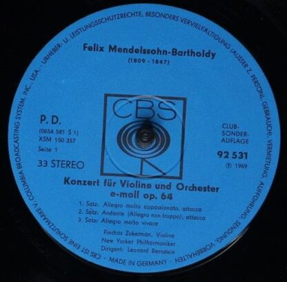 CBS 92 531 - Mendelssohn Violinkonzert E-moll - Tschaikowsky Vil - Image 3