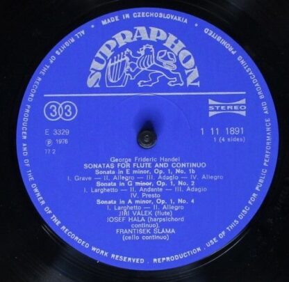 Supraphon 1 11 1891/2 - Handel Sonatas For Flute And Continuo - Image 4