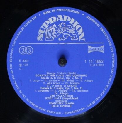 Supraphon 1 11 1891/2 - Handel Sonatas For Flute And Continuo - Image 6