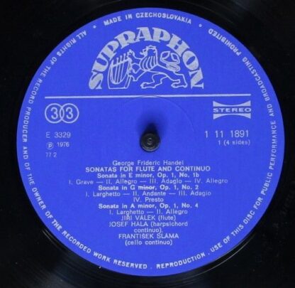 Supraphon 1 11 1891/2 - Handel Sonatas For Flute And Continuo - Image 4