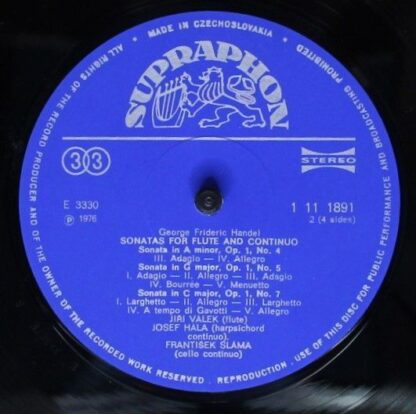 Supraphon 1 11 1891/2 - Handel Sonatas For Flute And Continuo - Image 5