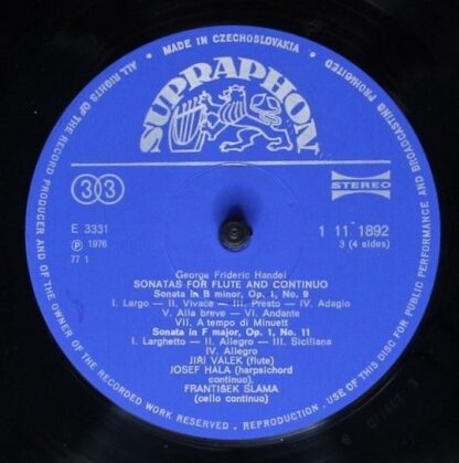 Supraphon 1 11 1891/2 - Handel Sonatas For Flute And Continuo - Image 6