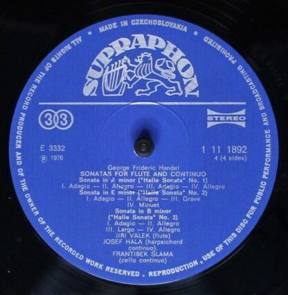 Supraphon 1 11 1891/2 - Handel Sonatas For Flute And Continuo - Image 7
