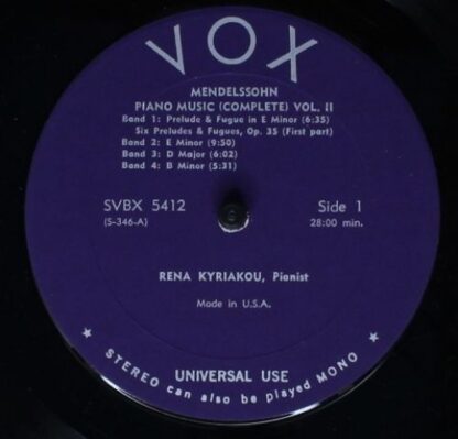 VOX (6) SVBX 5412 - Rena Kyriakou - Mendelssohn Piano Music (Vol - Image 3