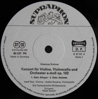 Supraphon 80 237 PK - Doppelkonzert A-Moll Op. 102 / Tragische O - Image 3