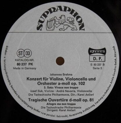 Supraphon 80 237 PK - Doppelkonzert A-Moll Op. 102 / Tragische O - Image 4