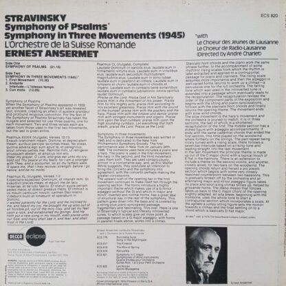 Decca Eclipse ECS 820 - Symphony Of Psalms / Symphony In Three M - Image 2