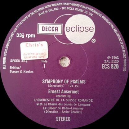 Decca Eclipse ECS 820 - Symphony Of Psalms / Symphony In Three M - Image 3
