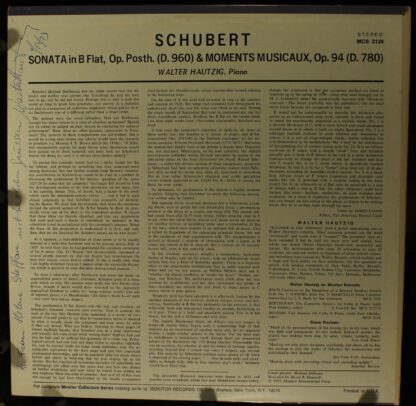 Monitor Records (2) MCS 2139 - Piano Sonata in B Flat / Moments - Image 2