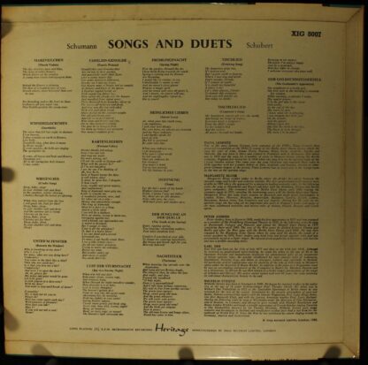 Heritage (5) XIG 8007 - Schubert And Schumann - Songs And Duets - Image 2