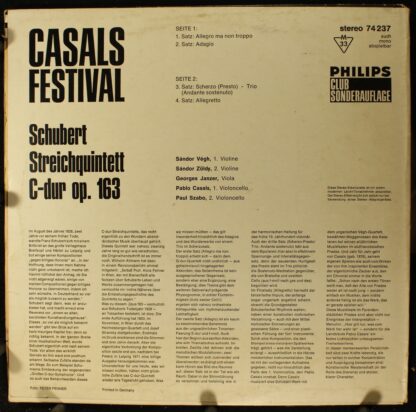 Philips 74 237 - Casals Festival: Streichquintett C-Dur Op. 163 - Image 2