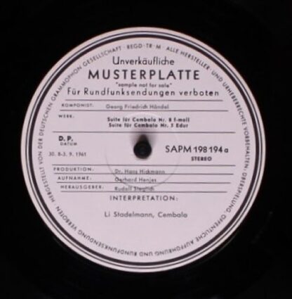 Archiv Produktion 198 194 - Werke Von Georg Friedrich Händel, Su