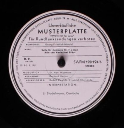 Archiv Produktion 198 194 - Werke Von Georg Friedrich Händel, Su - Image 2