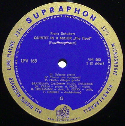 Supraphon LPV-165 - Quintet In A Major, Op. 114 „The Trout” - Image 3