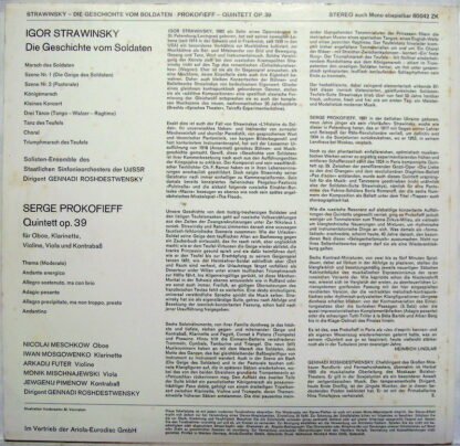 Eurodisc 80042 ZK - Die Geschichte Vom Soldaten / Quintett Op. 3 - Image 2