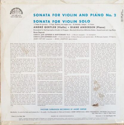 Supraphon SUA 10481 - Violin Sonatas: Sonata For Violin And Pian - Image 2