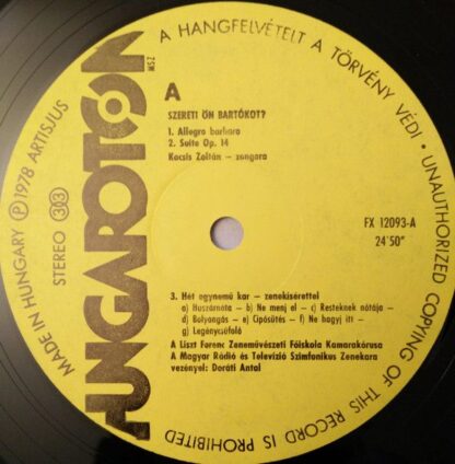 Hungaroton FX 12093 - Szereti Ön Bartókot? - Image 3