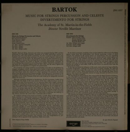 Argo ZRG 657 - Music For Strings Percussion And Celeste / Divert - Image 2