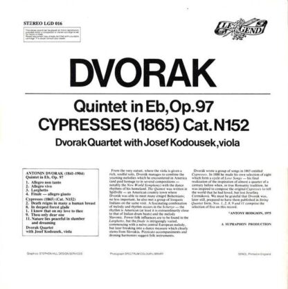 Legend LGD 016 - Quintet In Eb, Op.97 / Cypresses (1865) Cat.N15 - Image 2