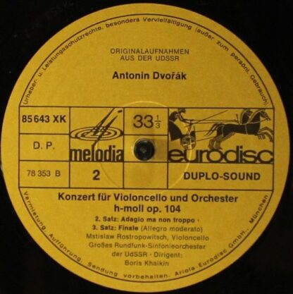 Eurodisc 85645 XK - Cellokonzert / Violinkonzert / Slawische Tän - Image 6