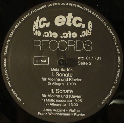 Etc. Records 017 701 - I. Sonate Für Violine Und Klavier / II. S - Image 4