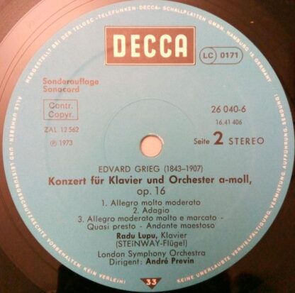 DECCA 26 040-6 - Klavierkonzert A-moll / Klavierkonzert A-moll - Image 4