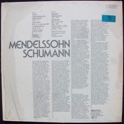EMI 1C 063-02 876 Q - Mendelssohn: Symphony No. 4 In A ("Italian - Image 2