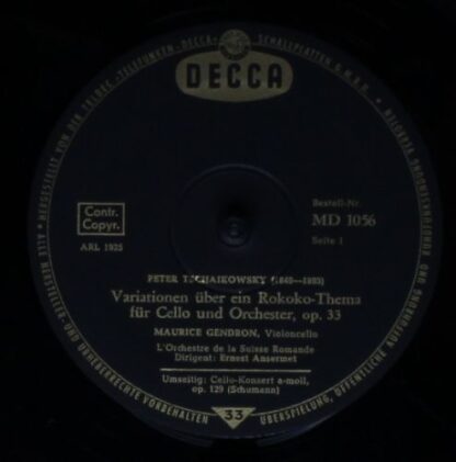 DECCA MD 1056 - Schumann: Cellokonzert / Tschaikowsky: Rokoko-Va - Image 3