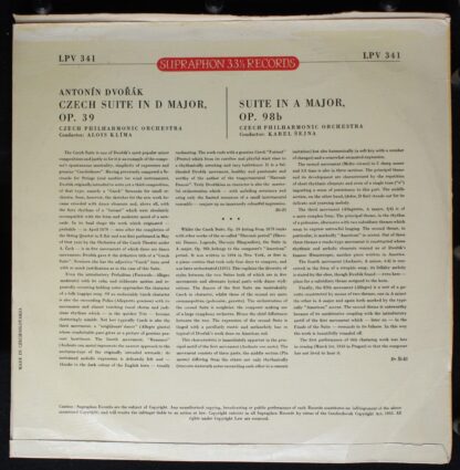 Supraphon LPV 341 - Antonín Dvořák, Czech Suite, Suite - Image 2