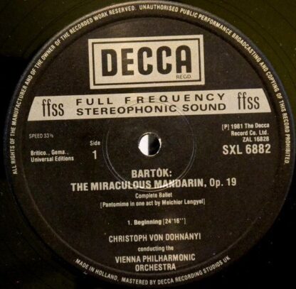 DECCA SXL 6882 - The Miraculous Mandarin; Two Portraits - Image 3