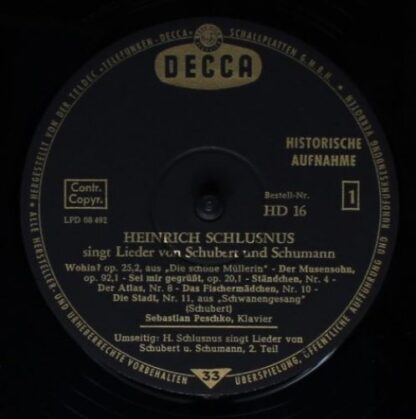 DECCA HD 16 - Heinrich Schlusnus, Sebastian Peschko - Lieder von - Image 3