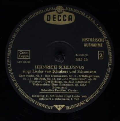DECCA HD 16 - Heinrich Schlusnus, Sebastian Peschko - Lieder von - Image 4