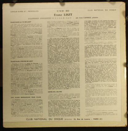 Club National Du Disque CND 30 - Rhapsodies Hongroises - Image 2