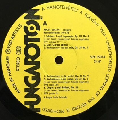 Hungaroton SLPX 12239 - Zoltán Kocsis In Concert - Image 3