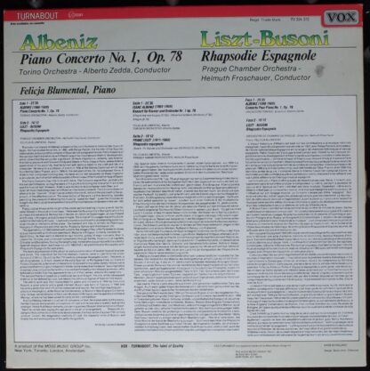VOX/Turnabout TV 334 372 - Piano Concerto No. 1 / Rhapsodie Espa - Image 2