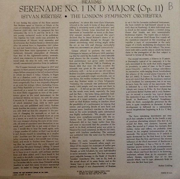 London Records CS 6567 - Johannes Brahms, London Symphony Orches - Image 2