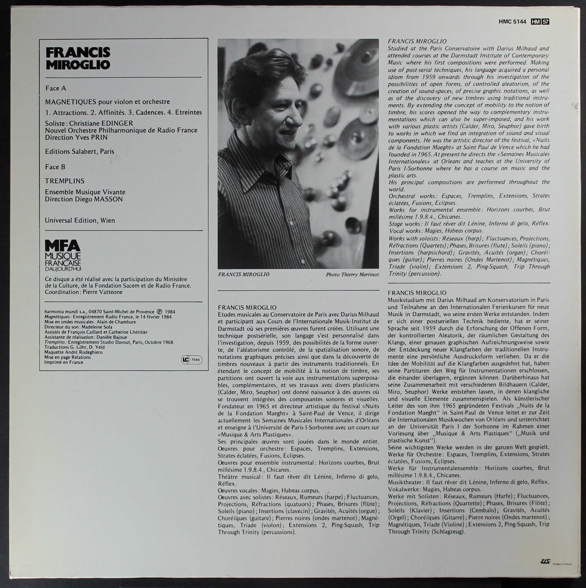 harmonia mundi France HMC 5144 - Francis Miroglio - Magnétiques - Image 2