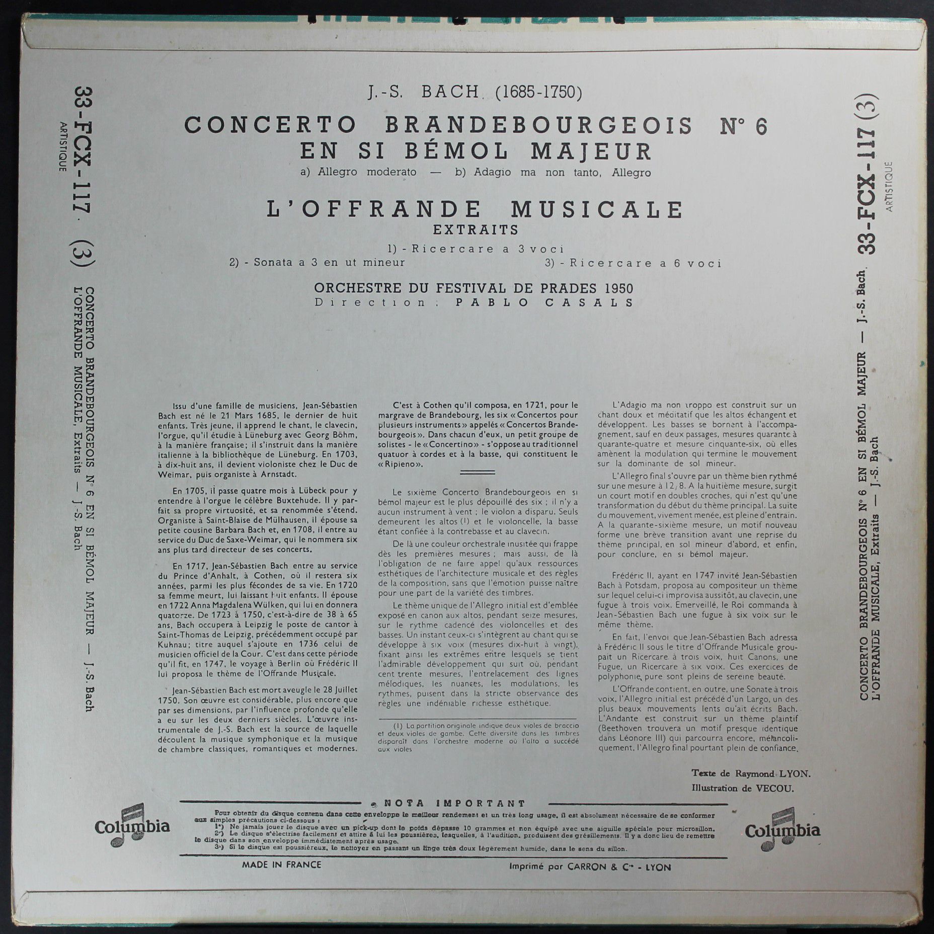 Columbia 33 FCX 117 - Johann Sebastian Bach - Concertos Brandebo - Image 3