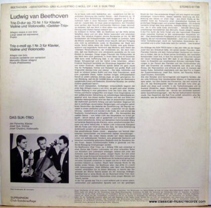 Supraphon 61 739 - Ludwig van Beethoven, Suk Trio - D-dur Op. 70 - Image 2