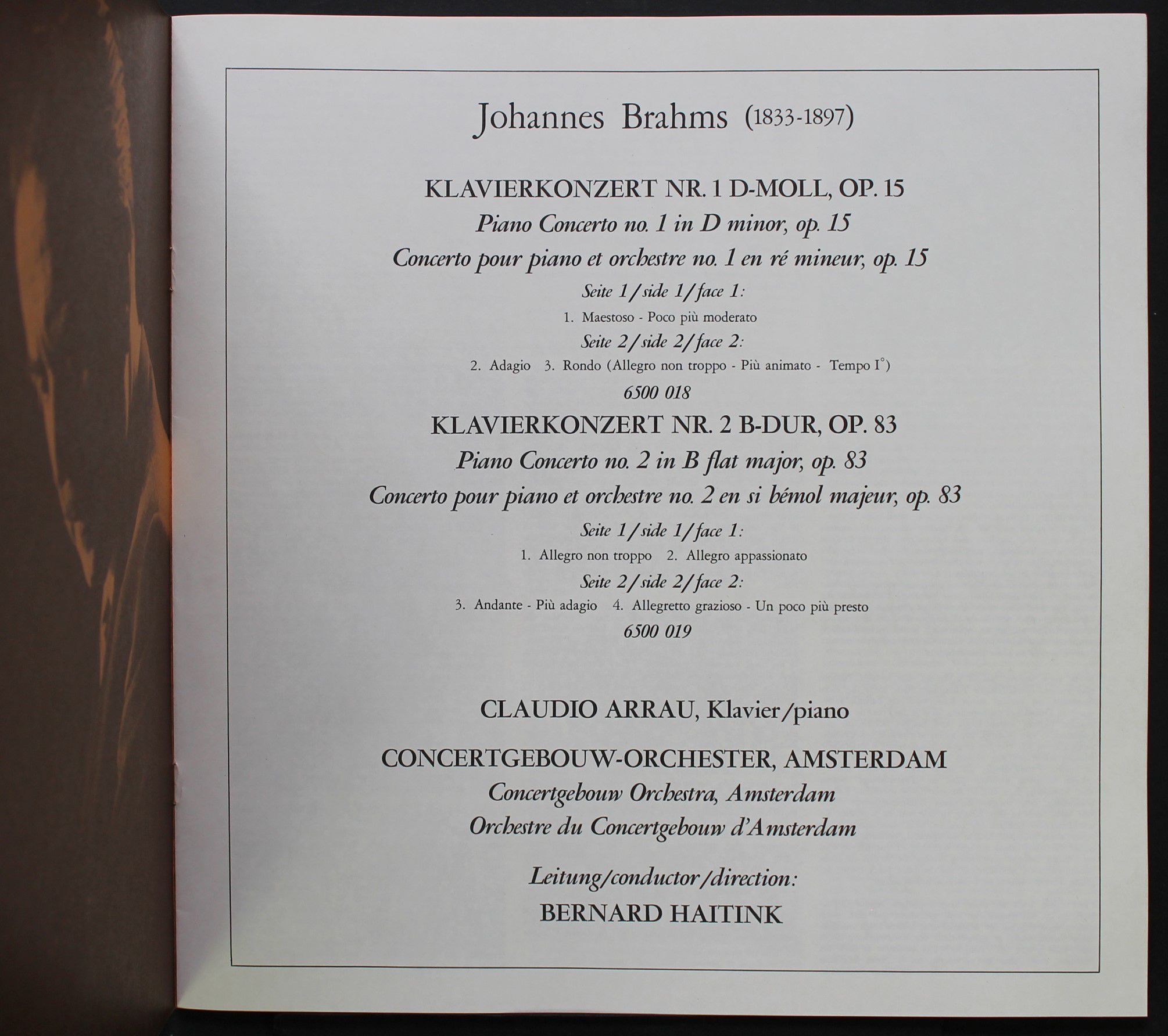 Philips 6700 018 - Johannes Brahms, Claudio Arrau, Concertgebouw - Image 2