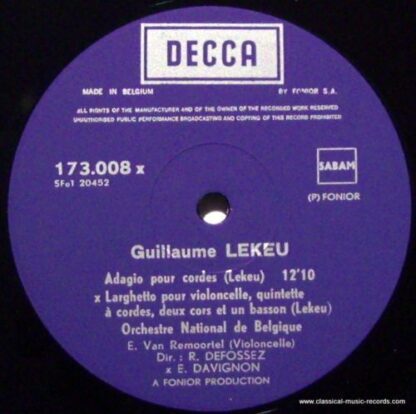 DECCA 173.008-X - Guillaume Lekeu - Adagio / Larghetto / Ophélie - Image 3