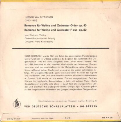 Eterna 5 20 043 - Igor Oistrach, Ludwig van Beethoven, Gewandhau - Image 2