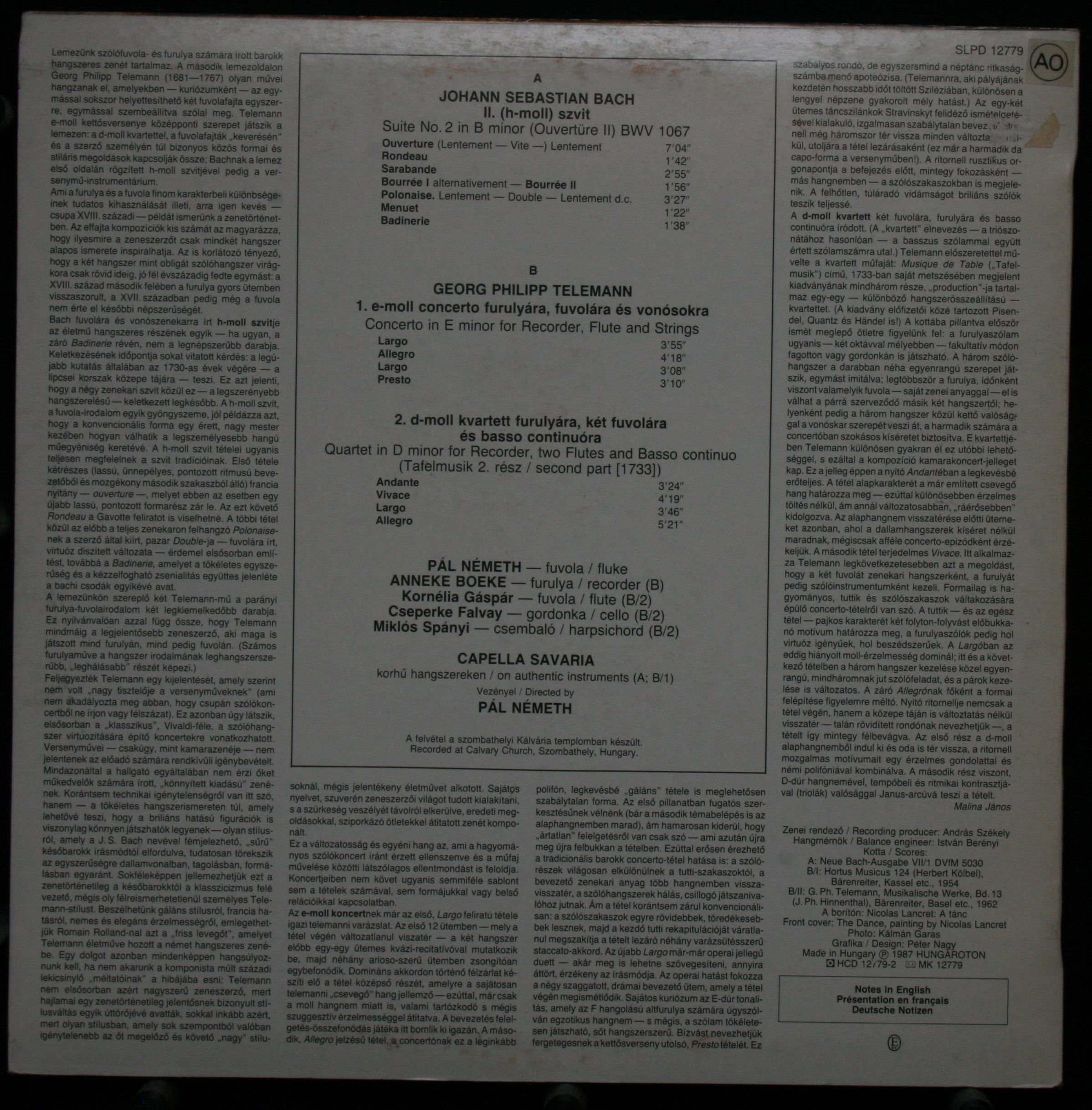 Hungaroton SLPD 12779 - Johann Sebastian Bach, Georg Philipp Tel - Image 2