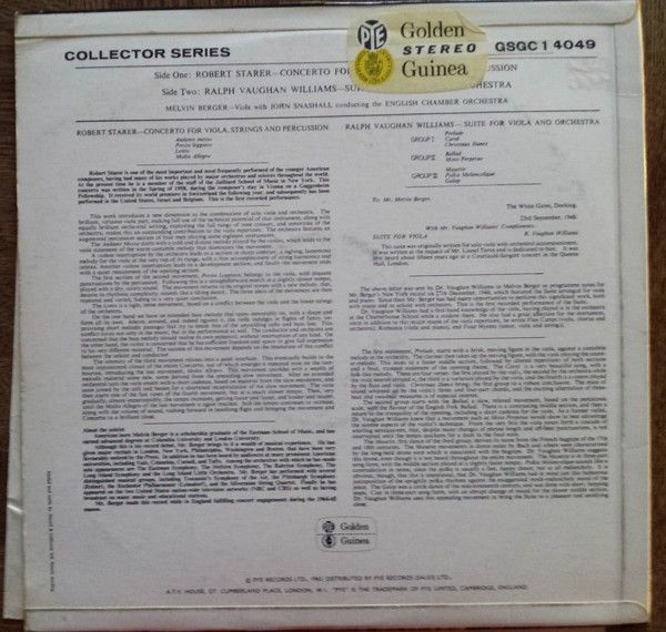 Pye Golden Guinea Records GSGC.14049 - Robert Starer, Ralph Vaug - Image 3