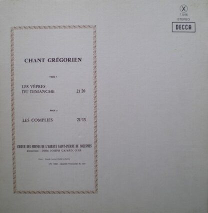 DECCA 7.548 - Chœur Des Moines De L'Abbaye Saint-Pierre De Soles - Image 6