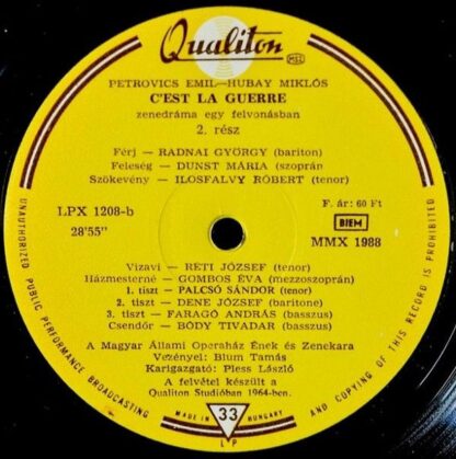 Qualiton LPX 1208 - Emil Petrovics, Hubay Miklós - C'est La Guer - Image 3