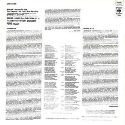 CBS S 72865 - Gustav Mahler,Pierre Boulez,Elisabeth Söderström,G - Image 2