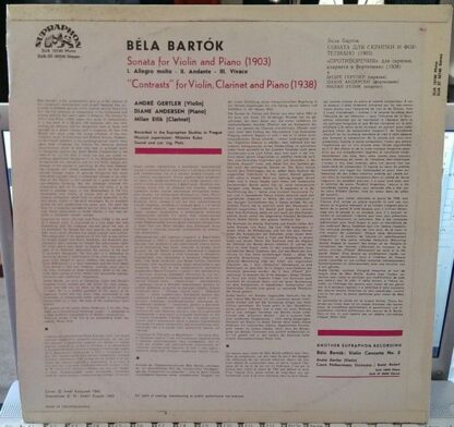 Supraphon SUA 10740 - Béla Bartók, André Gertler, Diane Andersen - Image 2
