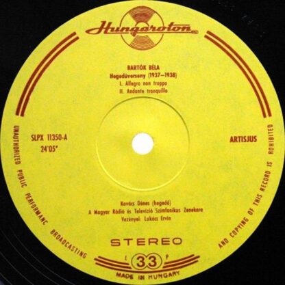 Hungaroton SLPX 11350 - Béla Bartók, Dénes Kovács, Budapest Symp - Image 7